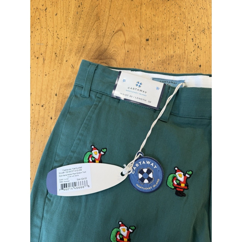 New CASTAWAY Nantucket Island Santa Embroidered Pants Men 35x32 - Picture 3 of 6